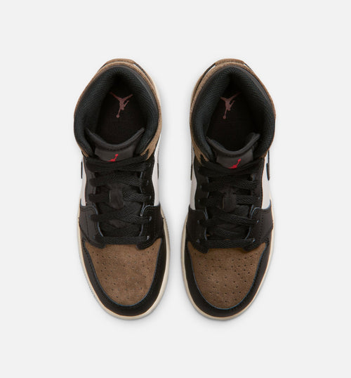 Air Jordan 1 Mid Black & Palomino Grade School Shoes