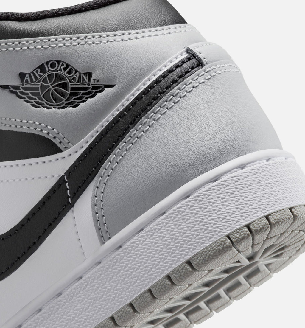 Air Jordan 1 Mid White & Light Smoke Grey Grade School Shoes
