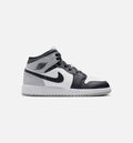 Air Jordan 1 Mid White & Light Smoke Grey Grade School Shoes