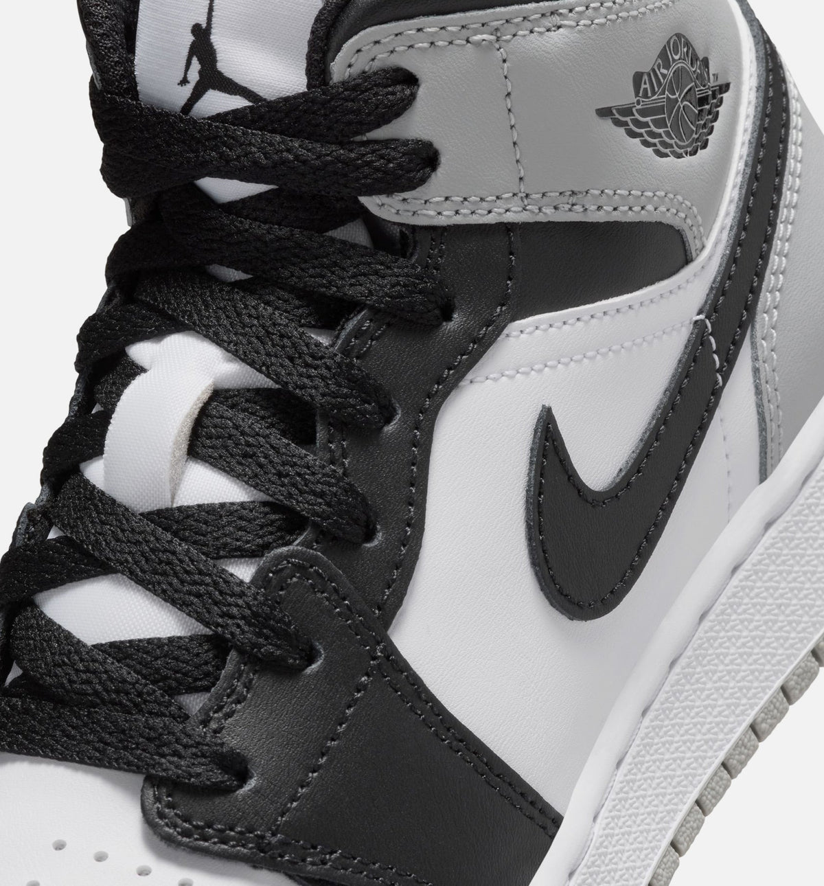 Air Jordan 1 Mid White & Light Smoke Grey Grade School Shoes